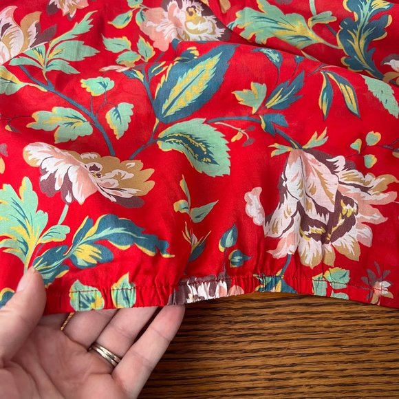 Anthropologie Maeve Lake House Red Floral Print Blouson Balloon Sleeve Blouse L - Picture 7 of 7